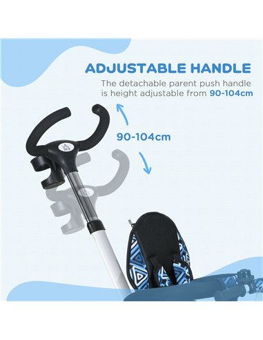 HOMCOM Metal Frame 4 in 1 Baby Push Tricycle with Parent Handle for 1-5 Years Old, Light Blue 370-061V00LB
