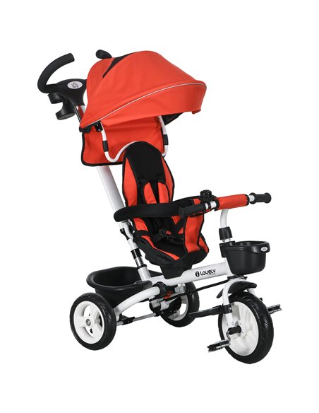 HOMCOM Metal Frame 4 in 1 Baby Push Tricycle with Parent Handle for 1-5 Years Old, Red 370-061V00RD - pic 90335 | FastDaddyshop