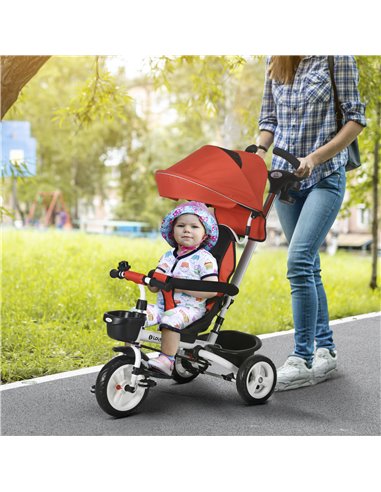 HOMCOM Metal Frame 4 in 1 Baby Push Tricycle with Parent Handle for 1-5 Years Old, Red 370-061V00RD