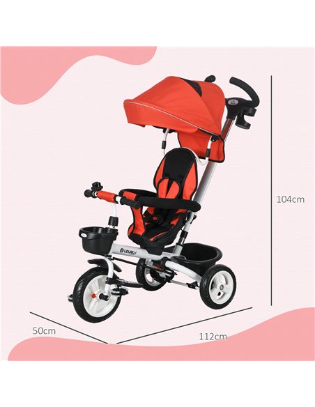 HOMCOM Metal Frame 4 in 1 Baby Push Tricycle with Parent Handle for 1-5 Years Old, Red 370-061V00RD - pic 90337 | FastDaddyshop