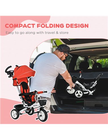 HOMCOM Metal Frame 4 in 1 Baby Push Tricycle with Parent Handle for 1-5 Years Old, Red 370-061V00RD