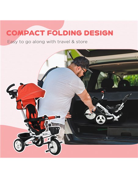 HOMCOM Metal Frame 4 in 1 Baby Push Tricycle with Parent Handle for 1-5 Years Old, Red 370-061V00RD - pic 90339 | FastDaddyshop