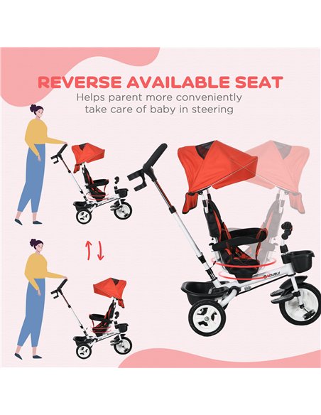 HOMCOM Metal Frame 4 in 1 Baby Push Tricycle with Parent Handle for 1-5 Years Old, Red 370-061V00RD - pic 90340 | FastDaddyshop