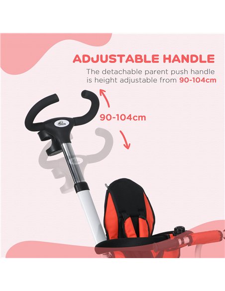 HOMCOM Metal Frame 4 in 1 Baby Push Tricycle with Parent Handle for 1-5 Years Old, Red 370-061V00RD - pic 90341 | FastDaddyshop