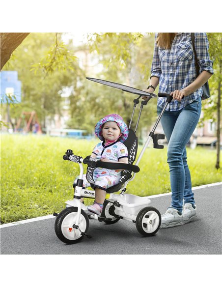 HOMCOM 4 in 1 Tricycle for Kids with 5-point harness straps, Removable Canopy, White 370-025V01WT - pic 90345 | FastDaddyshop