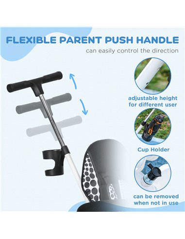 HOMCOM 4 in 1 Tricycle for Kids with 5-point harness straps, Removable Canopy, White 370-025V01WT