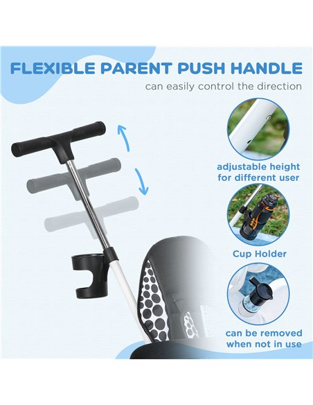 HOMCOM 4 in 1 Tricycle for Kids with 5-point harness straps, Removable Canopy, White 370-025V01WT - pic 90349 | FastDaddyshop