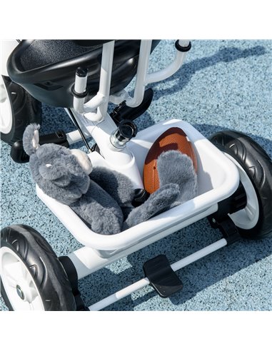 HOMCOM 4 in 1 Tricycle for Kids with 5-point harness straps, Removable Canopy, White 370-025V01WT
