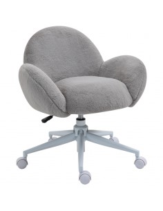 Homcom Fluffy Leisure Office Chair with Backrest and Armrest with Wheels, Grey