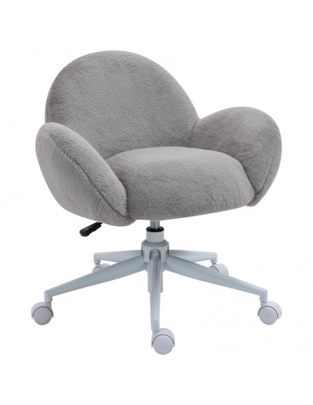 Homcom Fluffy Leisure Office Chair with Backrest and Armrest with Wheels, Grey - pic 9036 | FastDaddyshop