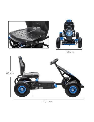 HOMCOM Kids Pedal Go Kart, with Adjustable Seat, Inflatable Tyres - Blue 370-256V00BU