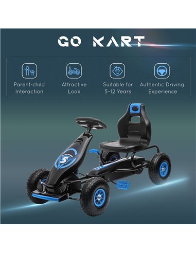 HOMCOM Kids Pedal Go Kart, with Adjustable Seat, Inflatable Tyres - Blue 370-256V00BU