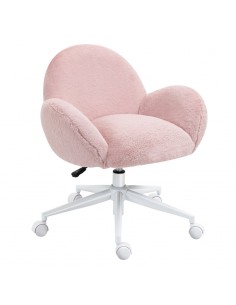 Homcom Fluffy Leisure Office Chair with Backrest and Armrest with Wheels, Pink