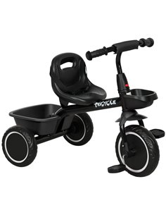 AIYAPLAY Kids Trike for 2-5 Years with Adjustable Seat, Pedal, Baskets, Black 370-269V00BK