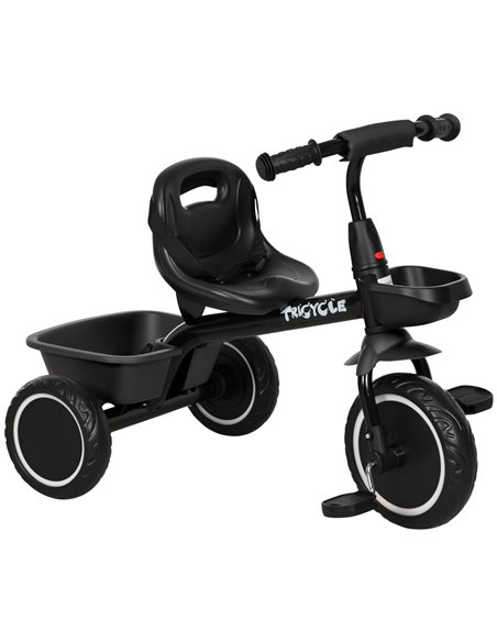AIYAPLAY Kids Trike for 2-5 Years with Adjustable Seat, Pedal, Baskets, Black 370-269V00BK - pic 90380 | FastDaddyshop