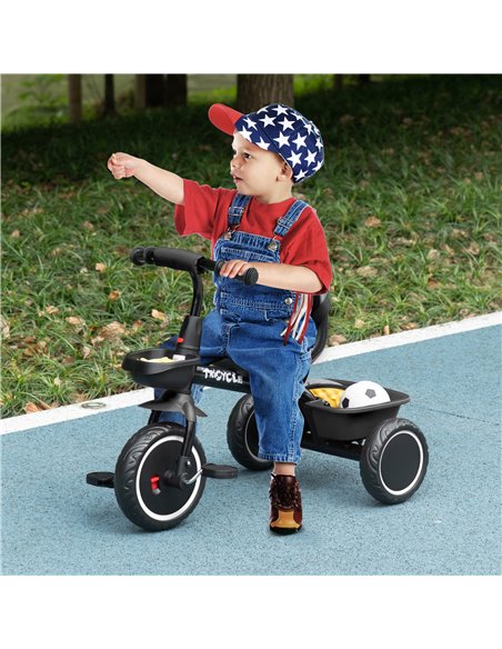 AIYAPLAY Kids Trike for 2-5 Years with Adjustable Seat, Pedal, Baskets, Black 370-269V00BK - pic 90381 | FastDaddyshop