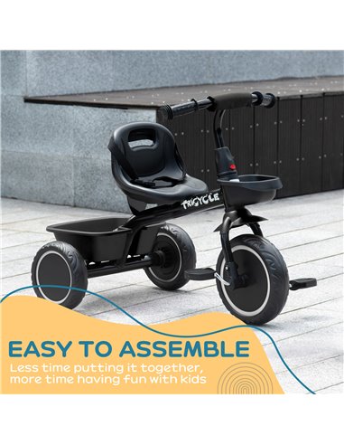 AIYAPLAY Kids Trike for 2-5 Years with Adjustable Seat, Pedal, Baskets, Black 370-269V00BK