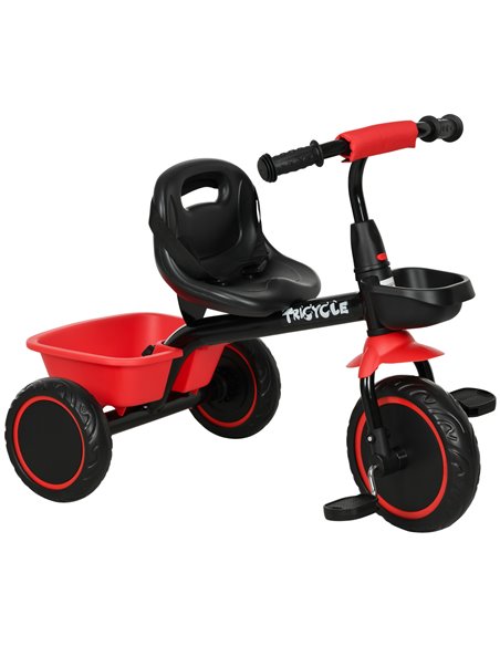 AIYAPLAY Kids Trike for 2-5 Years with Adjustable Seat, Pedal, Baskets, Red 370-269V00RD - pic 90389 | FastDaddyshop