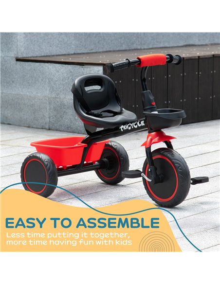 AIYAPLAY Kids Trike for 2-5 Years with Adjustable Seat, Pedal, Baskets, Red 370-269V00RD - pic 90394 | FastDaddyshop