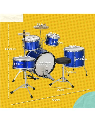 AIYAPLAY 11 Piece Kids Drum Kit w/ Stool, Drumsticks, Pedal, Cymbals, for 3-6 Years, Blue 390-026V00BU