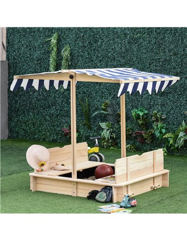 Outsunny Kids Square Wooden Sandpit Children Cabana Sandbox Outdoor Backyard Playset Play Station Adjustable Canopy, 106x106x121
