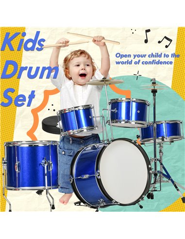 AIYAPLAY 11 Piece Kids Drum Kit w/ Stool, Drumsticks, Pedal, Cymbals, for 3-6 Years, Blue 390-026V00BU