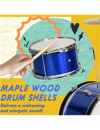 AIYAPLAY 11 Piece Kids Drum Kit w/ Stool, Drumsticks, Pedal, Cymbals, for 3-6 Years, Blue 390-026V00BU