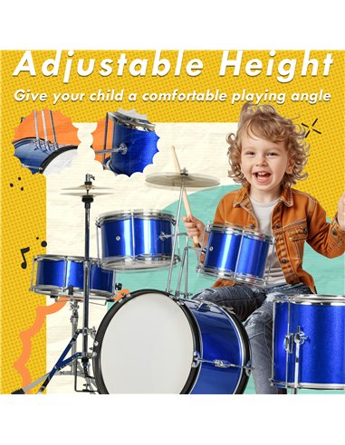 AIYAPLAY 11 Piece Kids Drum Kit w/ Stool, Drumsticks, Pedal, Cymbals, for 3-6 Years, Blue 390-026V00BU