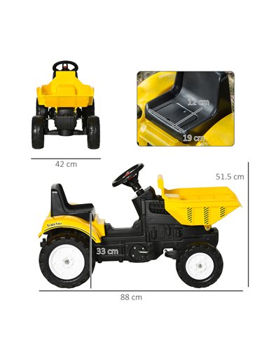 HOMCOM Kids Ride on Tractor No Power Pedal Go Kart with Manual Control Bucket for 3-6 Years Old 370-195