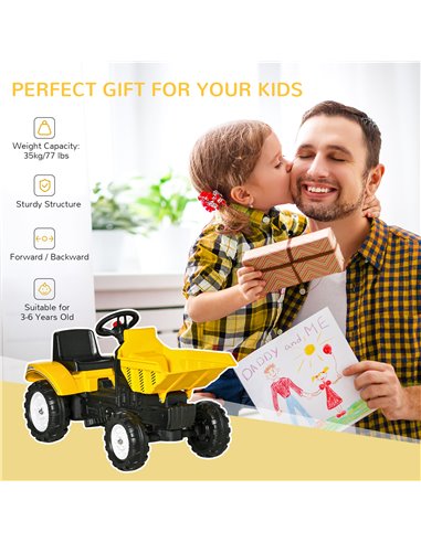 HOMCOM Kids Ride on Tractor No Power Pedal Go Kart with Manual Control Bucket for 3-6 Years Old 370-195