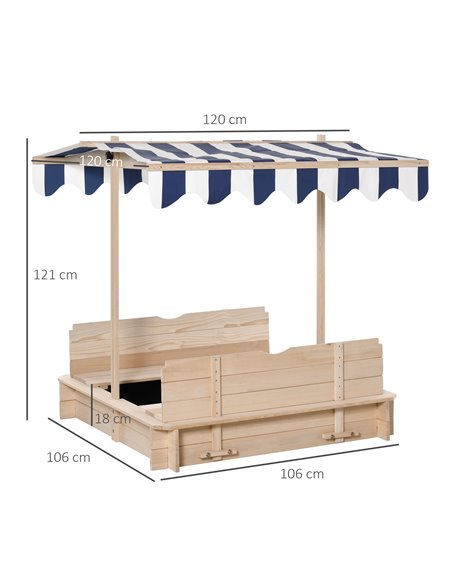 Outsunny Kids Square Wooden Sandpit Children Cabana Sandbox Outdoor Backyard Playset Play Station Adjustable Canopy, 106x106x121 - pic 9042 | FastDaddyshop