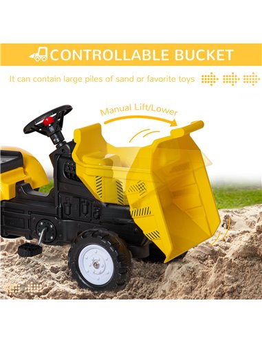 HOMCOM Kids Ride on Tractor No Power Pedal Go Kart with Manual Control Bucket for 3-6 Years Old 370-195