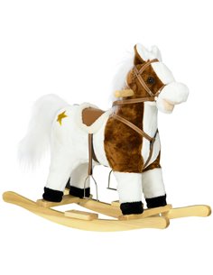 HOMCOM Rocking Horse with Music Sound, Ride On Horse with Saddle Gift for 3-6 Years Old Girl and Boy, Brown 330-166V00BN