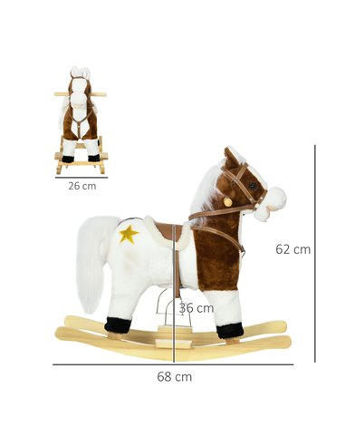 HOMCOM Rocking Horse with Music Sound, Ride On Horse with Saddle Gift for 3-6 Years Old Girl and Boy, Brown 330-166V00BN