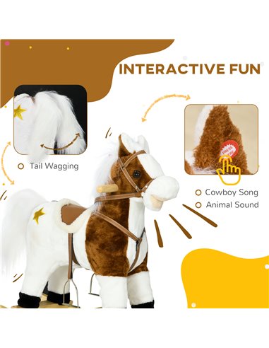 HOMCOM Rocking Horse with Music Sound, Ride On Horse with Saddle Gift for 3-6 Years Old Girl and Boy, Brown 330-166V00BN