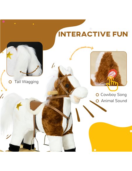 HOMCOM Rocking Horse with Music Sound, Ride On Horse with Saddle Gift for 3-6 Years Old Girl and Boy, Brown 330-166V00BN - pic 90428 | FastDaddyshop
