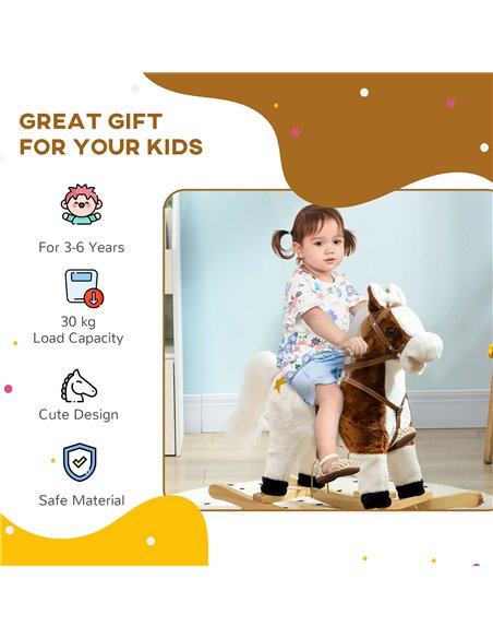 HOMCOM Rocking Horse with Music Sound, Ride On Horse with Saddle Gift for 3-6 Years Old Girl and Boy, Brown 330-166V00BN - pic 90429 | FastDaddyshop