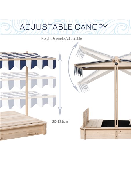 Outsunny Kids Square Wooden Sandpit Children Cabana Sandbox Outdoor Backyard Playset Play Station Adjustable Canopy, 106x106x121 - pic 9043 | FastDaddyshop