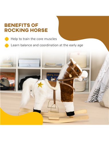 HOMCOM Rocking Horse with Music Sound, Ride On Horse with Saddle Gift for 3-6 Years Old Girl and Boy, Brown 330-166V00BN