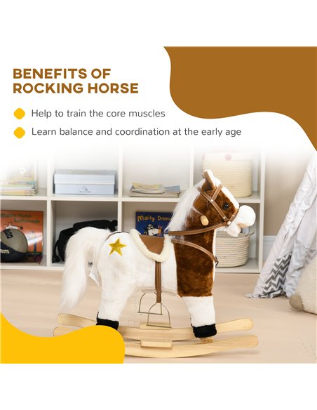 HOMCOM Rocking Horse with Music Sound, Ride On Horse with Saddle Gift for 3-6 Years Old Girl and Boy, Brown 330-166V00BN - pic 90430 | FastDaddyshop