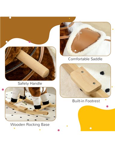 HOMCOM Rocking Horse with Music Sound, Ride On Horse with Saddle Gift for 3-6 Years Old Girl and Boy, Brown 330-166V00BN
