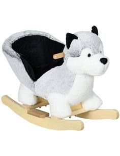 HOMCOM Baby Rocking Horse, Husky-shaped Plush Wooden Child Rocking Animal w/ Seat Belt, Ride on Toy for Kids 18-36 Months, Grey 