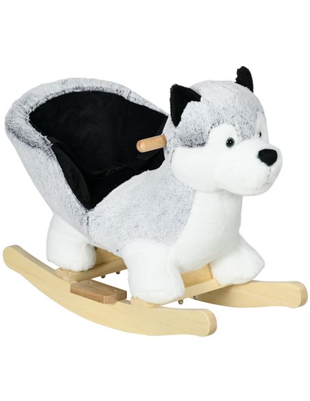 HOMCOM Baby Rocking Horse, Husky-shaped Plush Wooden Child Rocking Animal w/ Seat Belt, Ride on Toy for Kids 18-36 Months, Grey  - pic 90434 | FastDaddyshop