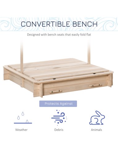 Outsunny Kids Square Wooden Sandpit Children Cabana Sandbox Outdoor Backyard Playset Play Station Adjustable Canopy, 106x106x121