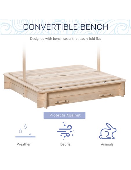 Outsunny Kids Square Wooden Sandpit Children Cabana Sandbox Outdoor Backyard Playset Play Station Adjustable Canopy, 106x106x121 - pic 9044 | FastDaddyshop