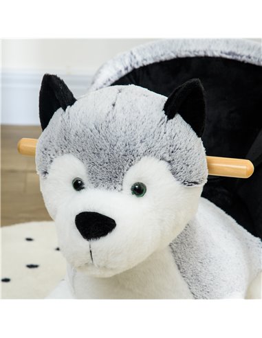HOMCOM Baby Rocking Horse, Husky-shaped Plush Wooden Child Rocking Animal w/ Seat Belt, Ride on Toy for Kids 18-36 Months, Grey 