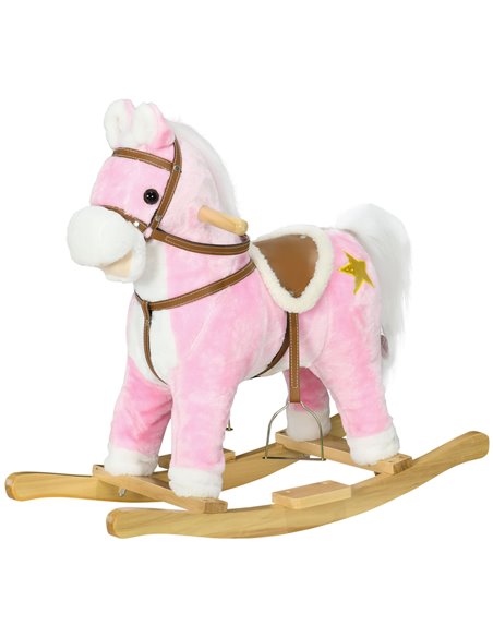 HOMCOM Wooden Rocking Horse with Music, Sound, Pink 330-165V00PK - pic 90443 | FastDaddyshop
