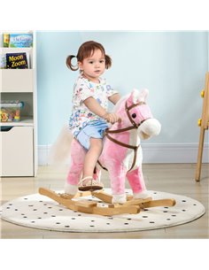 HOMCOM Wooden Rocking Horse with Music, Sound, Pink 330-165V00PK 2