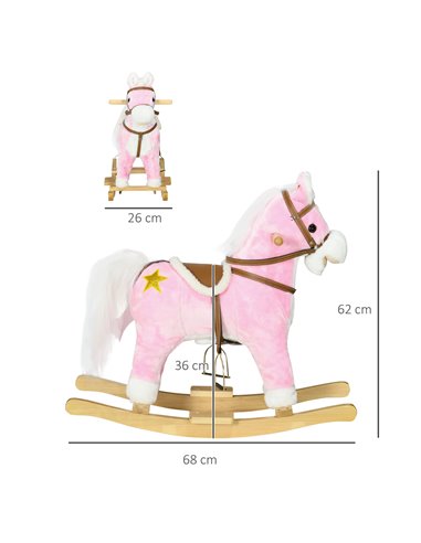 HOMCOM Wooden Rocking Horse with Music, Sound, Saddle for 3-6 Years 330-165V00PK