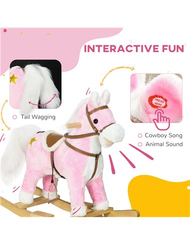 HOMCOM Wooden Rocking Horse with Music, Sound, Saddle for 3-6 Years 330-165V00PK